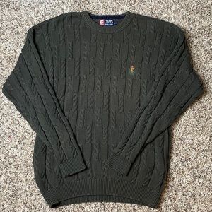 Vintage CHAPS Chunky Green Cable Knit Sweater Larg
